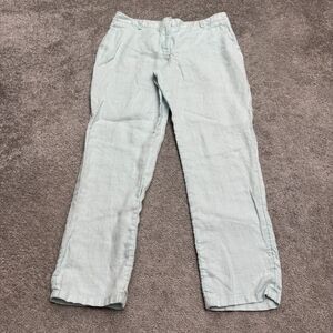 Pure Collection 100% Linen Straight Leg Ankle Trousers Pants Womens 6 Light Blue